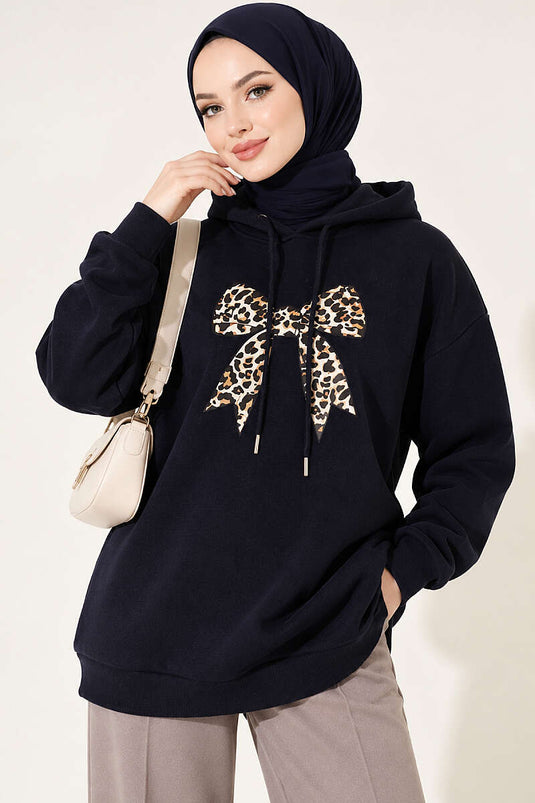 Sweatshirt À Motif Léopard En Triple Fil En Bleu Marine