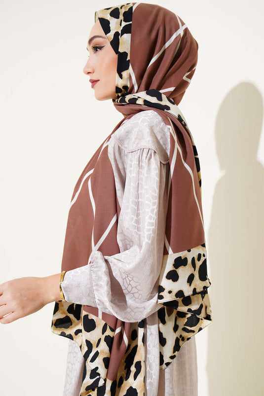 Leopar Şeritli Çizgili Medine Şal Gül Kurusu