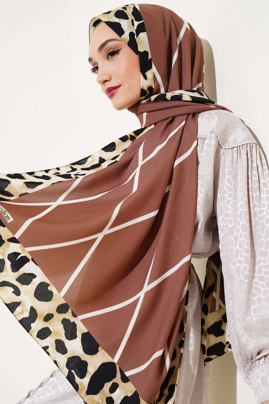 Leopar Şeritli Çizgili Medine Şal Gül Kurusu