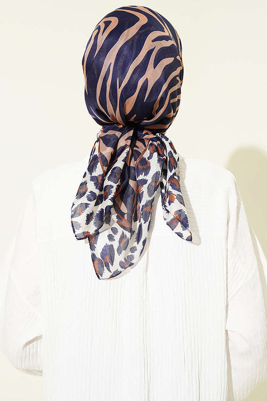 Foulard à motif léopard avec bande bleu parlement