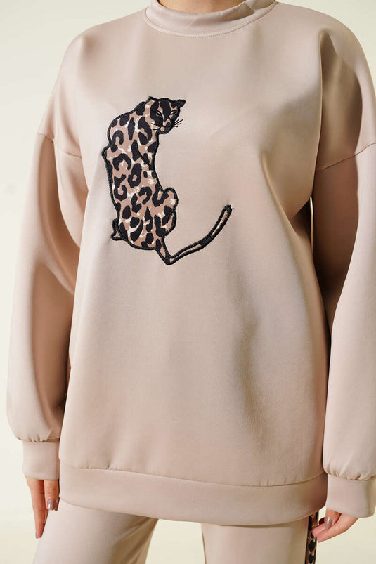 Ensemble double en néoprène à rayures léopard beige