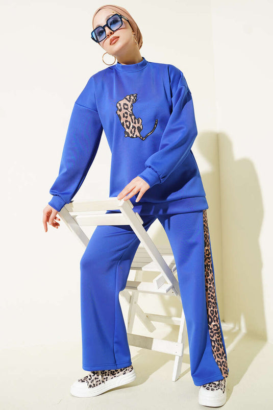 Ensemble Scuba Bicolore à Rayures Léopard Bleu Saks