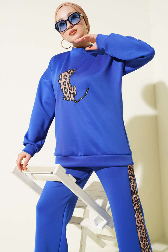 Ensemble Scuba Bicolore à Rayures Léopard Bleu Saks