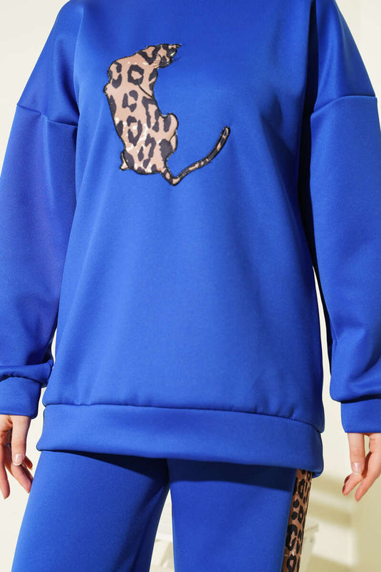 Ensemble Scuba Bicolore à Rayures Léopard Bleu Saks