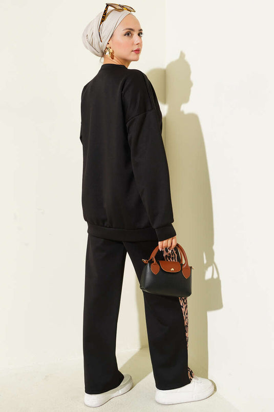 بدلة غوص مزدوجة مخططة بنقشة جلد النمر باللون الأسود