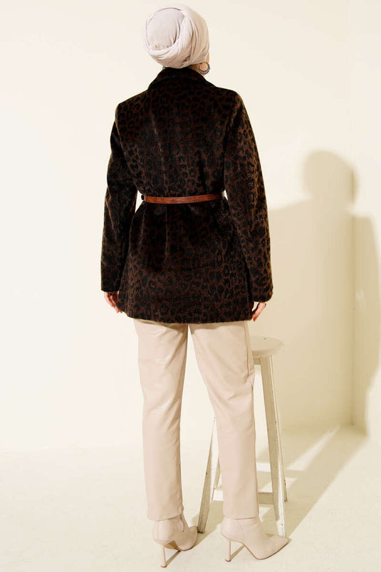 سترة جولدفوكس بنقشة الفهد مع حزام بلون القهوة الداكنة