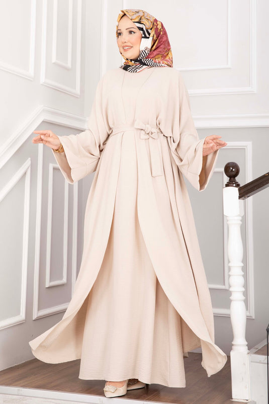 Leyli Tesettür Abaya Takım Krem