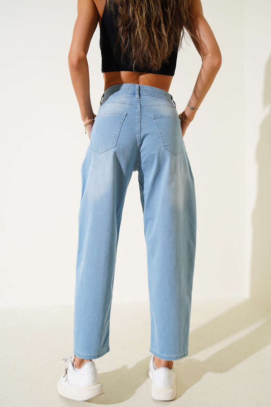 بنطلون جينز فضفاض من الليكرا، لون أزرق فاتح