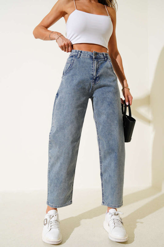 Jean ample en lycra, teinte café