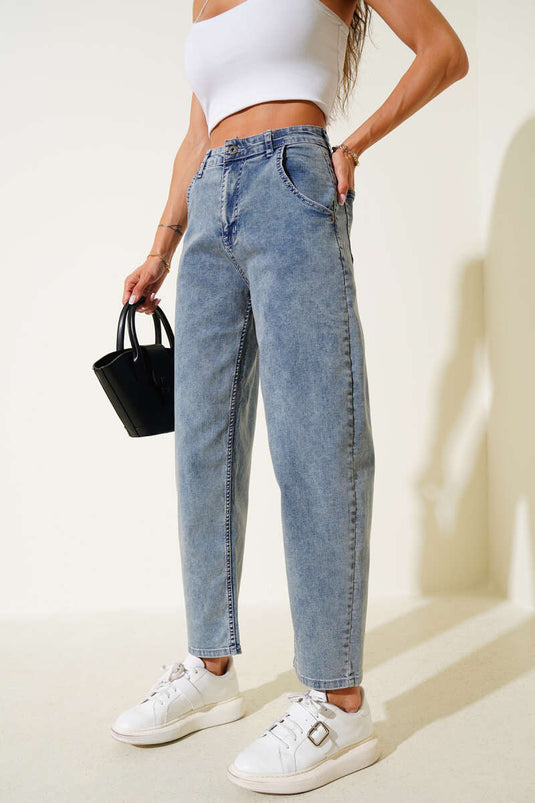 Jean ample en lycra, teinte café