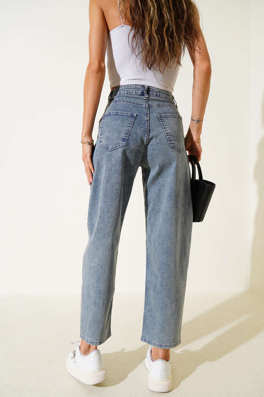 Jean ample en lycra, teinte café