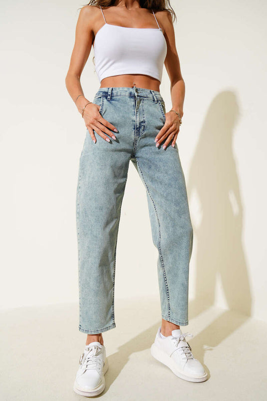 بنطلون جينز فضفاض من الليكرا بلون أخضر فاتح