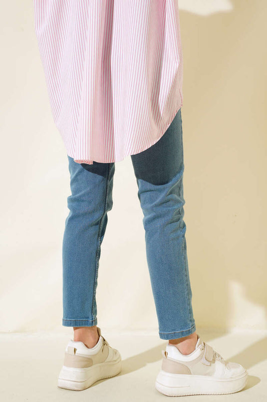 بنطلون جينز ليكرا بوي فريند أزرق فاتح