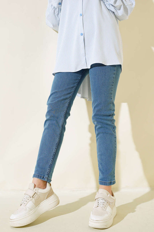 ليكرا بوي فريند جينز أزرق متوسط