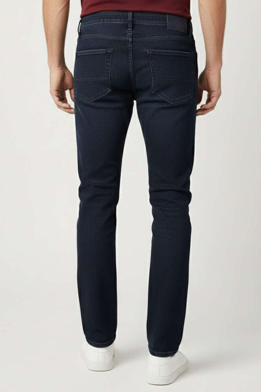 Slim-Fit Narrow-Leg Basic Men's Denim Trousers Navy Blue