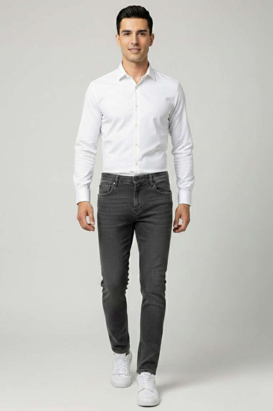 Slim Fit Trousers with Lycra Detail for Men, Smoke Gray