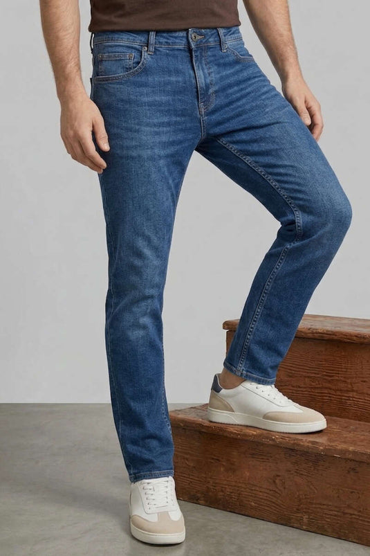 Slim Fit Men's Stretch Denim Jeans Dark Blue