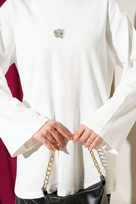 Lilyum Baskılı Basic Tunik Ekru