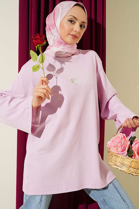 Lilyum Baskılı Basic Tunik Lila