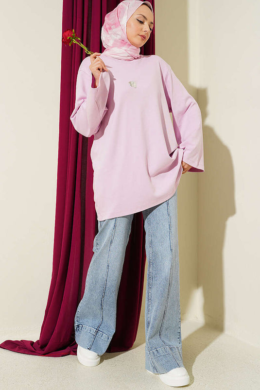 Lilyum Baskılı Basic Tunik Lila