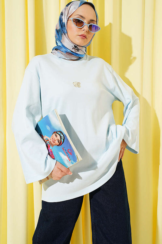 Lilyum Baskılı Basic Tunik Mavi