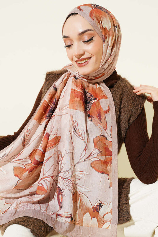 Leliepatroon Bamboe Stevige Sjaal Zand Beige