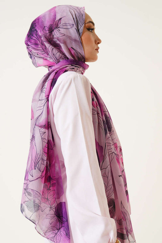 Châle marbré à motif lys fuchsia