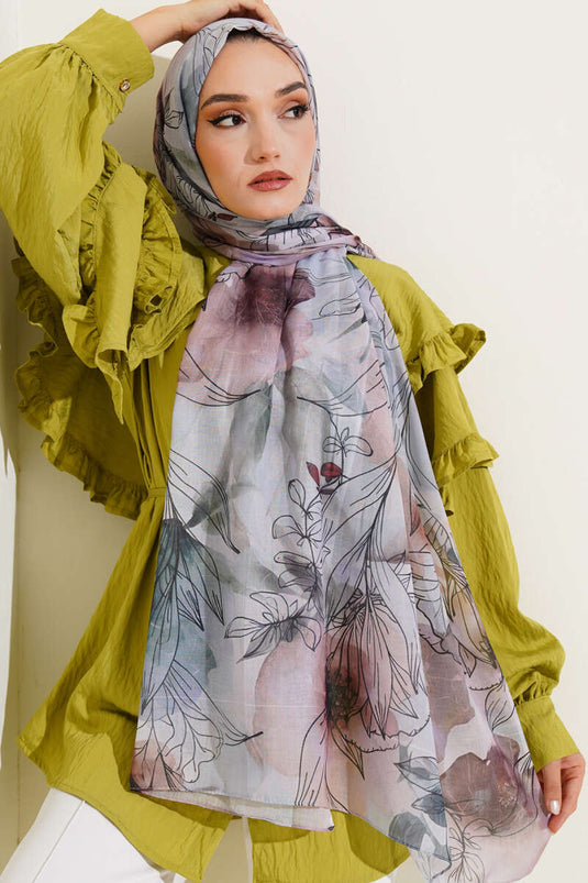 Lilyum Desen Ebruli Şal Gri