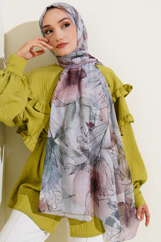 Lilyum Desen Ebruli Şal Gri