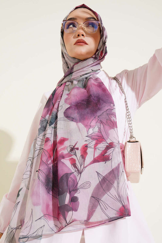 Marmorierter Schal mit Lilienmuster, Rosenrosa