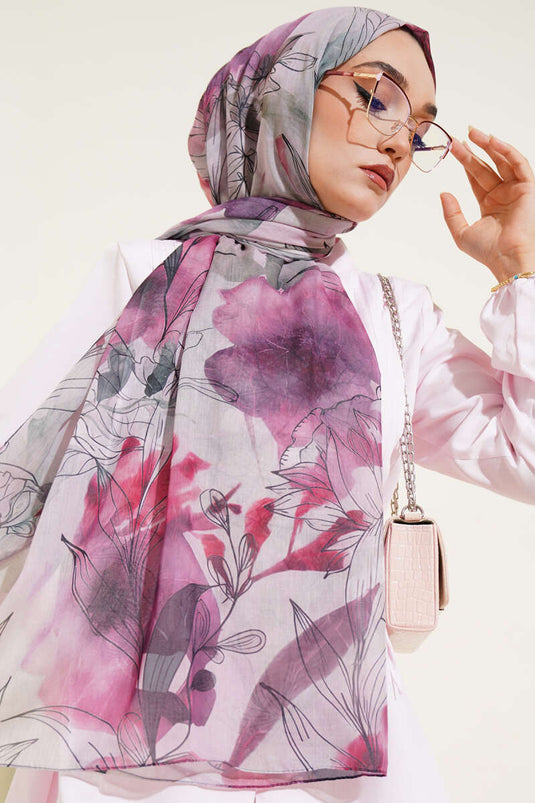 Marmorierter Schal mit Lilienmuster, Rosenrosa