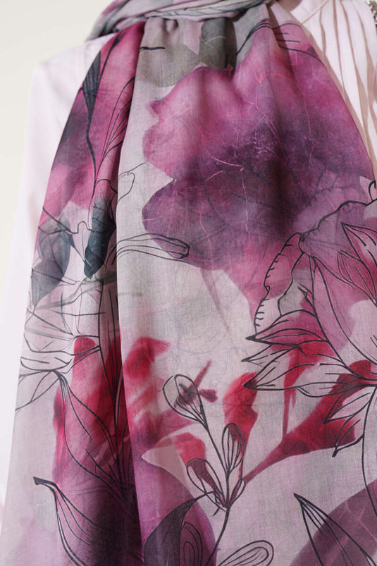 Marmorierter Schal mit Lilienmuster, Rosenrosa