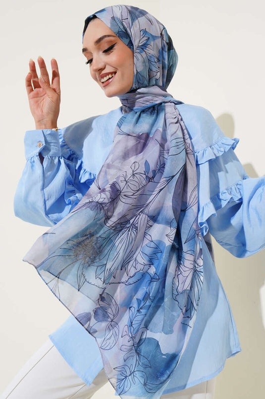 Lilyum Patterned Marbled Shawl Indigo