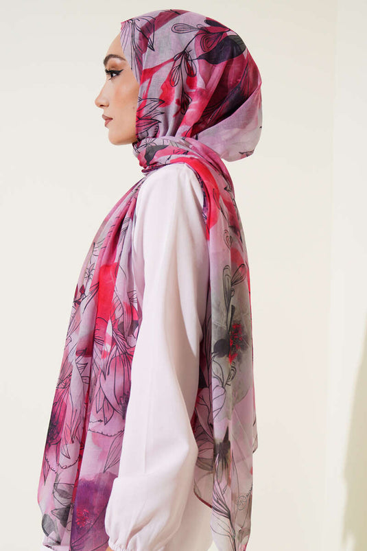 شال أحمر بنقشة زنبق رخامي