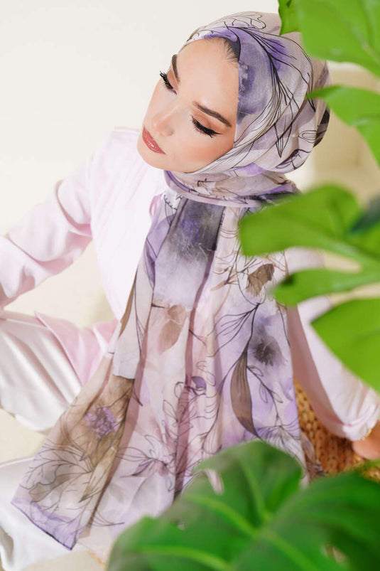 Lilyum Desen Ebruli Şal Lila