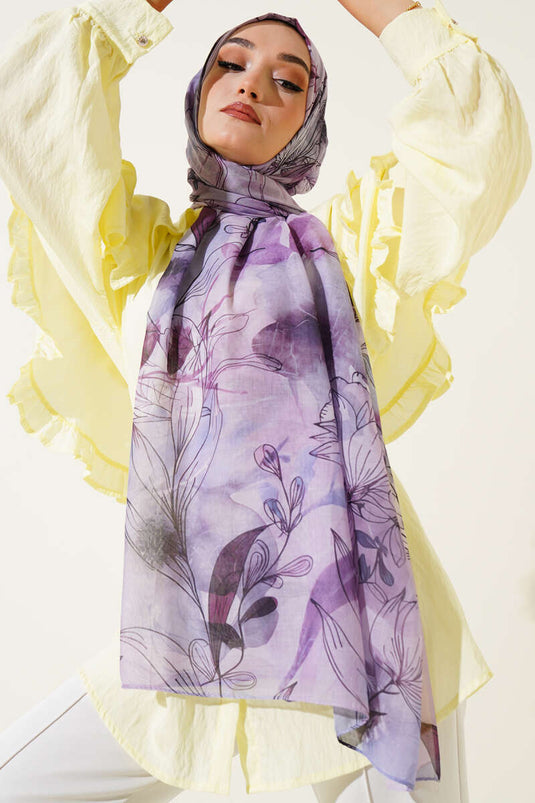 Lily Pattern Marbled Shawl Violet