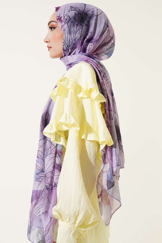 Lily Pattern Marbled Shawl Violet