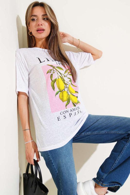 Limon Baskılı T-Shırt Beyaz