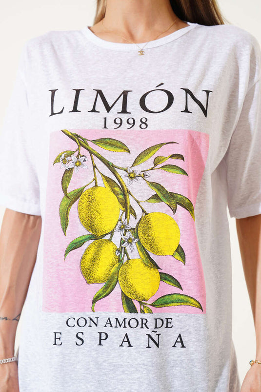 Limon Baskılı T-Shırt Beyaz