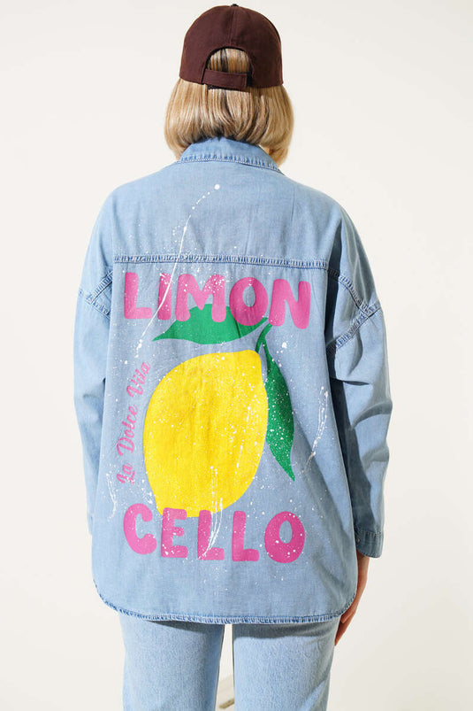 Chemise en jean bleue imprimée citron cellulose