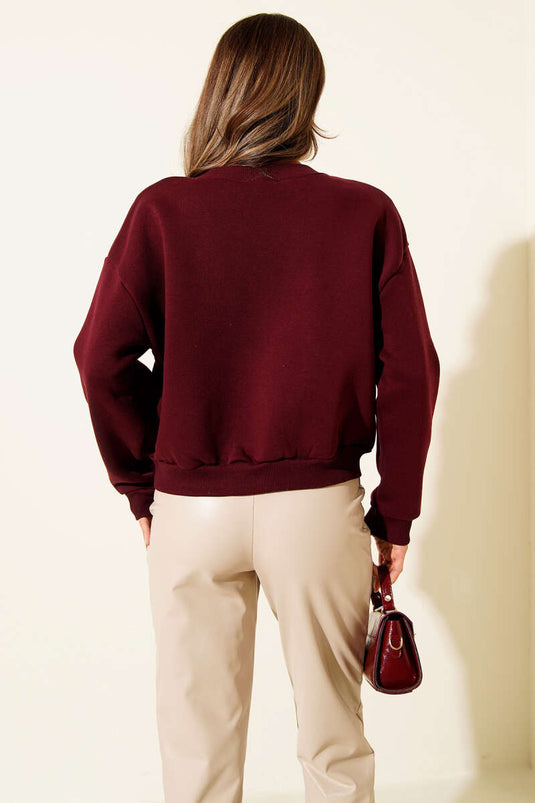 Lemon Embroidered Three-Thread Sweatshirt Burgundy