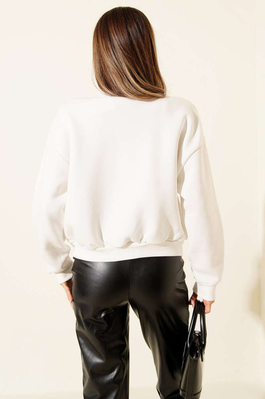 Sweat-shirt brodé citron à trois fils, écru