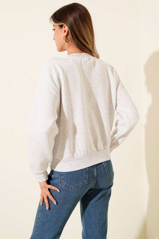 Sweat-shirt gris chiné à trois fils brodé citron