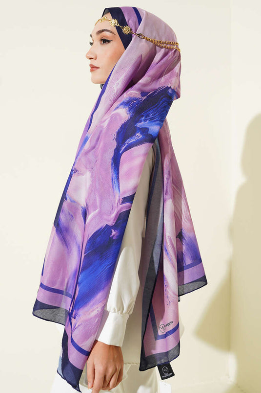 Lina Patterned Soft Scarf, Navy Blue