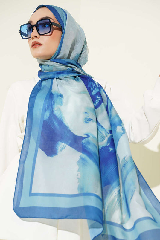 Lina Desenli Soft Şal Soft Mavi