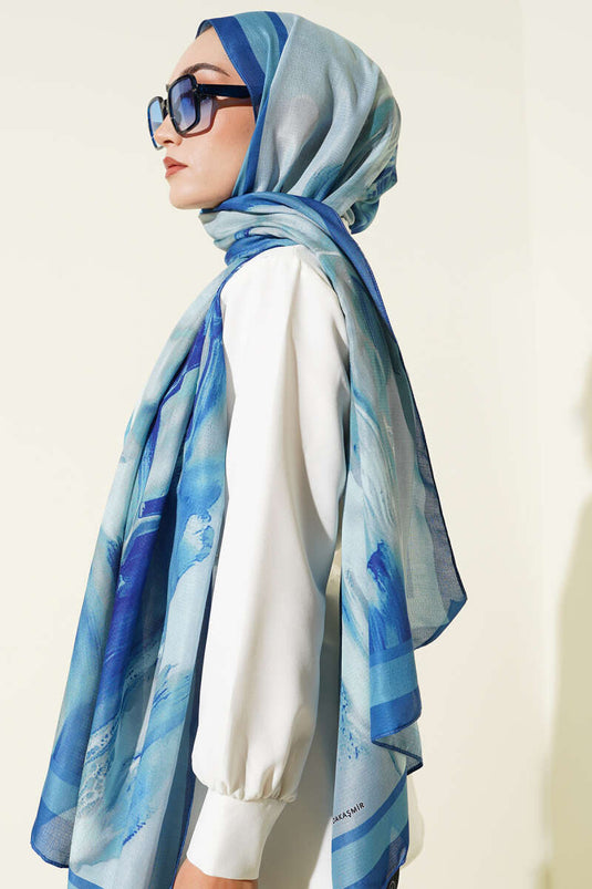 Lina Desenli Soft Şal Soft Mavi