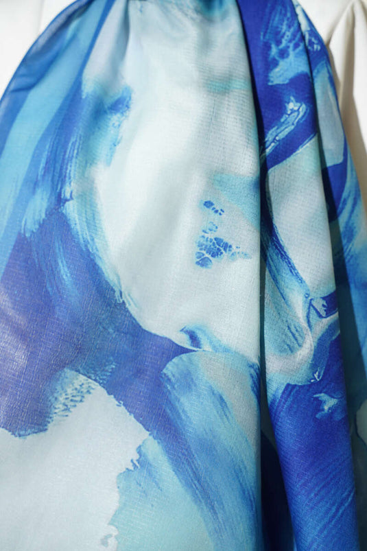 Lina Desenli Soft Şal Soft Mavi