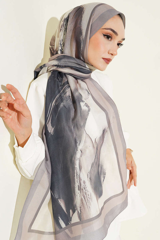 Lina Patterned Soft Scarf, Mink