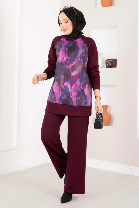 طقم ثنائي للتغطية بنقشة لينا بلون خمري