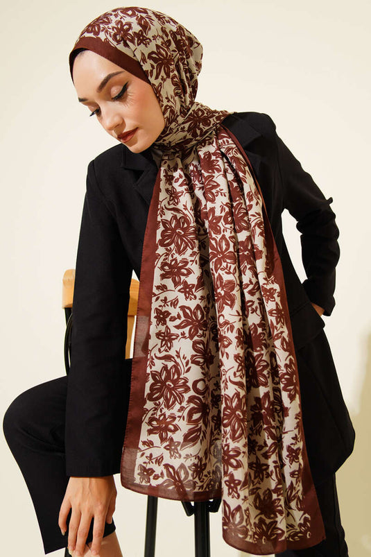 Liora Desenli Soft Şal Kestane-03